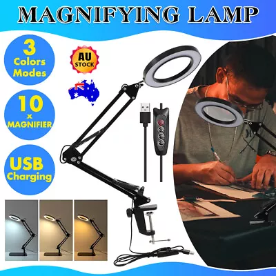 10x Magnifying Glass Desk Table Lamp Magnifier 72 LED Light With Clamp Foldable • $26.99
