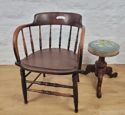 Spindle Back Elbow Chair Edwardian Oak Postage Available • £100