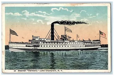 1921 Steamer Vermont Scene Lake Champlain New York NY Unposted Flags Postcard • $19.95