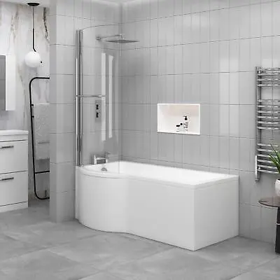 1500/1600/1700mm P Shaped Shower Bath Bathtub Front & End Panel Screen With Rail • £280.99