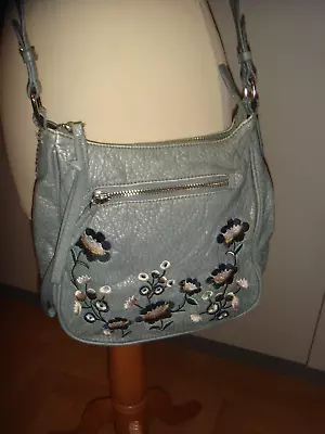 Next Blue Grey Floral Embroidered Messenger Across Body Shoulder Bag • £6