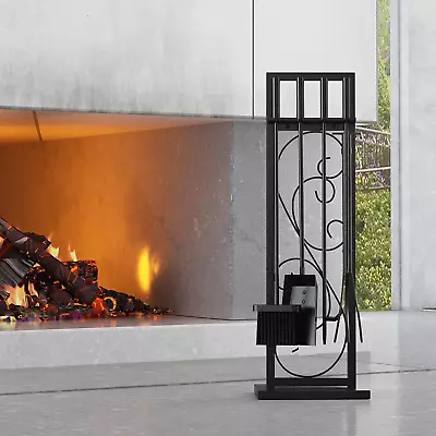 5 Piece Black Steel Fireplace Tool Set Fireplace Tool Furnace Accessory Kit • $55.10