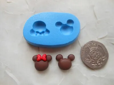 Mini Craft Mould: Twin Mini Mickey & Minnie Mouse Face Outlines 11x14mm  • £4.50