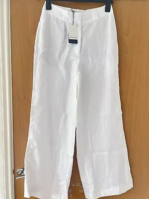 M&S AUTOGRAPH High Waisted PURE IRISH LINEN WIDE LEG Trousers With Pockets 10 • £22