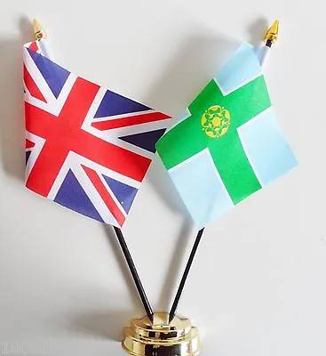 £9 • Buy United Kingdom & Derbyshire County Double Friendship Table Flag Set