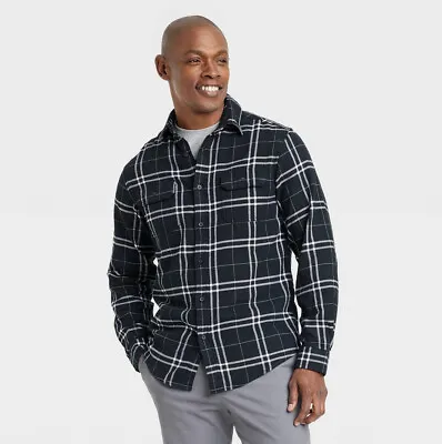 Goodfellow Mens Midweight Flannel Button Shirt S Black White Plaid Pockets NWT • $17.50