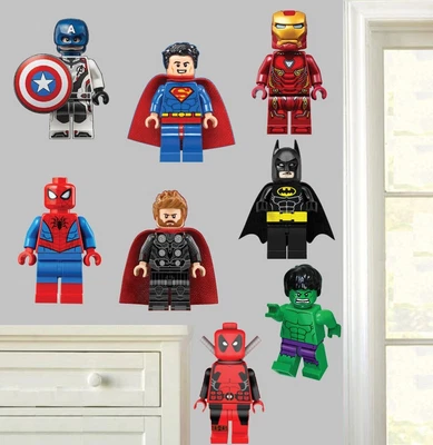 £5.99 • Buy Superhero Wall Stickers 8pc Batman Spiderman DC Avengers Marvel Super Heroes