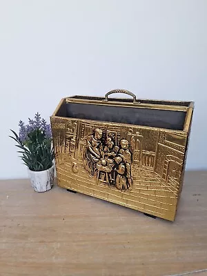 Vintage Lombard Brass Magazine Rack Embossed Magazine Or Newspaper Holder • £35