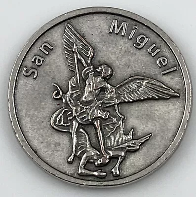 Vintage Catholic San Miguel Saint St Michael Silver Tone Medal Pocket Token • $9.99