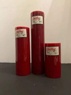 Vintage Bayberry Scented Red Trio Pillar Christmas Candle Set Of 3 Hong Kong NOS • $18.20