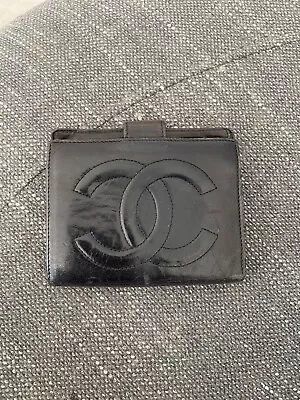 CHANEL Wallet Black Leather Gold Hardware 100% Authentic Compact Bifold Genuine • $300