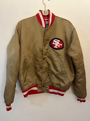 Vintage San Francisco 49ers 90s STARTER Satin Jacket Gold NFL Men Large • $154.99