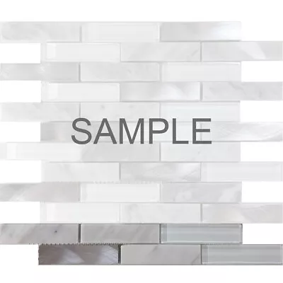 White Carrara Marble Stone Blend Metallic Aluminum Glass Mosaic Tile Backsplash • $3.99