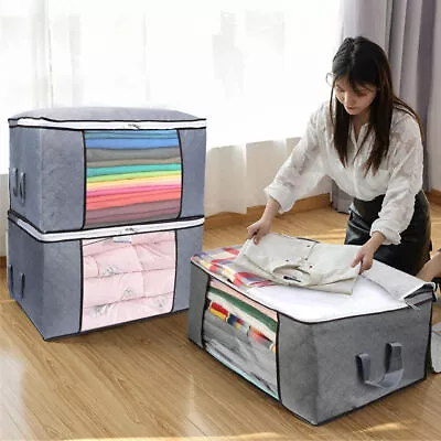 4x Large Clothes Storage Bags Zipped Organizer Underbed Wardrobe Cube Closet Box • £8.99