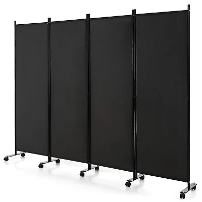 4-Panel Folding Room Divider 6FT Rolling Privacy Screen W/ Lockable Wheels Black • $69.99