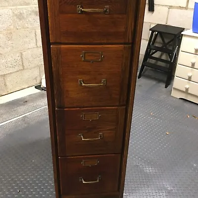 Antique Large Oak 4 Drawer Filing Cabinet • £395