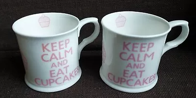 2 Keep Calm And Eat Cupcakes Mug White Pink Porcelain  • £8