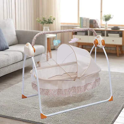 Electric Baby Cradle Sleeping Bed Swing Crib Kit Remote Control Music+Pillow USB • $78.85