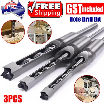 3Pcs Square Hole Drill Bit Mortising Woodworking Saw Mortise Chisel Drill Bit US • $17.99