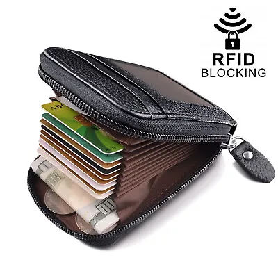 Men Leather Credit Card Holder RFID-Blocking Zipper Pocket Wallet With ID Window • $8.99