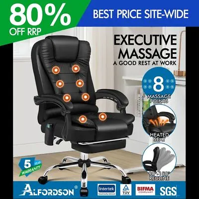 ALFORDSON Massage Office Chair Executive Heated Seat Gaming Racer PU Leather • $179.95