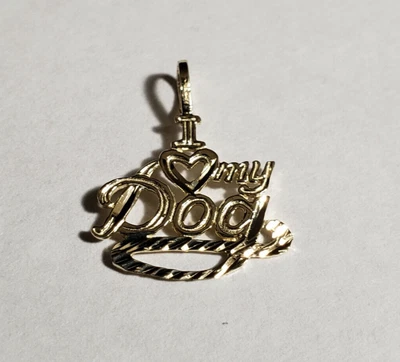 $60 • Buy New 14k Yellow Gold I Love My Dog Charm Pendant 