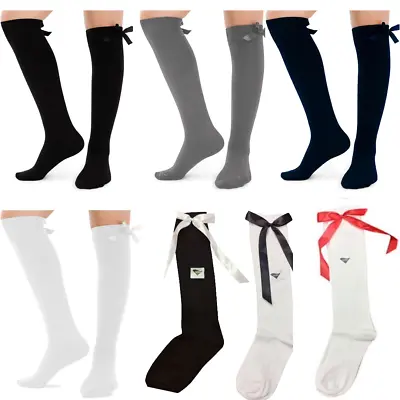 KIDS KNEE HIGH SOCKS WITH BOW GIRLS SCHOOL KNEE LENGTH SOCKS 9-12 Pack Size 3-12 • £5.99