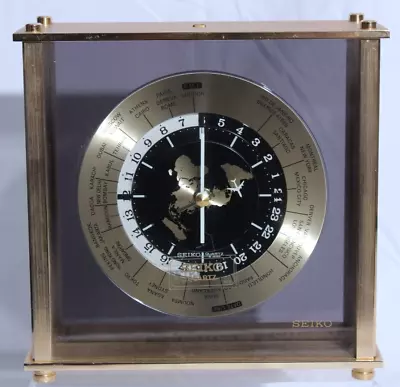 Vintage Seiko Quartz World Time Zone Clock With Airplane Second Hand Desk Mantle • $210.76