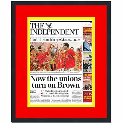 Framed Manchester United 2007-2008 Champions League Champs Newspaper 17x20 Photo • £110.98