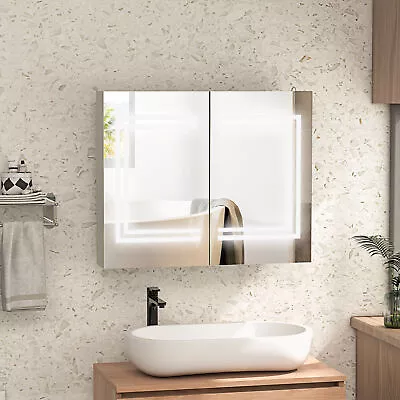 Kleankin Wall-Mounted Medicine Cabinet With Mirror Dimming LED Light • $128.49