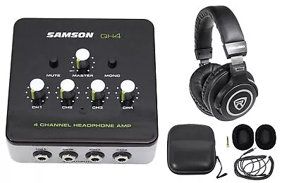 SAMSON QH4 4-Ch Stereo DJ Monitoring Headphone Amplifier Amp+Studio Headphones • $94.95