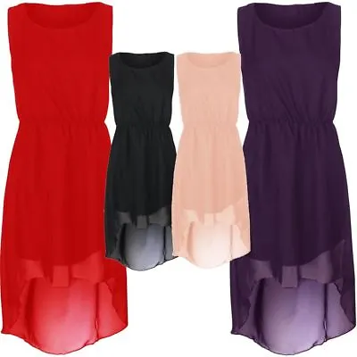 £14.99 • Buy New Womens Dip Hem Chiffon Maxi Dress High Low Party Dress 8-14