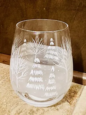 LOLITA Love My Wine  Frosted Forest  Stemless Wine Glass 20 Oz Christmas NEW • £16.41