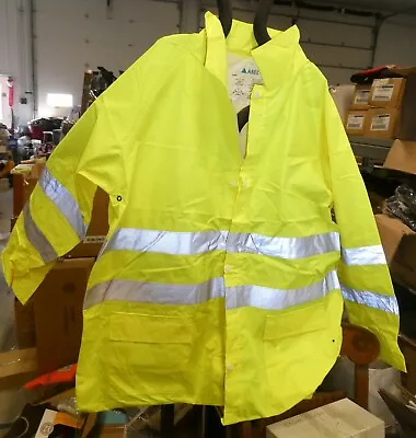 Hi-Vis Lime Safety Rain Jacket Coat W Hood - Zip + Snap - 4XL • $16
