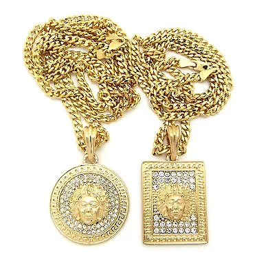 New Medusa Double Pendant &24 &30  C-Cuban Chains Necklace Set RC1442 • $20.99