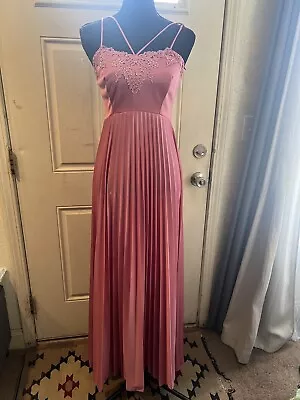 Vintage New 80s Mauve Pink Chiffon Ruffle Maxi Dress Bridesmaid Prom Small • $35