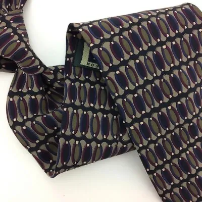 J.RIGGINS Usa Tie Black Gray Brown Oval Dots Silk Necktie Waved Stripes • $15.95