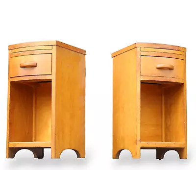 Pair Of Art Deco Walnut Bedside Tables Nightstands • £245