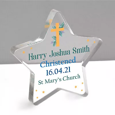 Personalised Christening Cross Star Gift For Boys Godson Grandson Nephew Son • £7.99