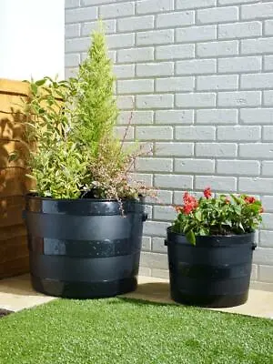 £20.99 • Buy Large 34cm/50cm Barrel Planter Tub Garden Plant Flower Herb Pot Container Black 