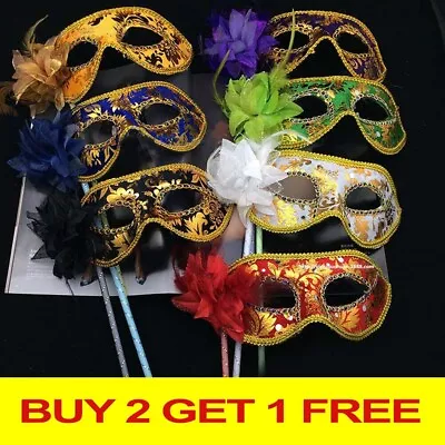 1PCS Venetian Masquerade Eye Mask On Stick Mardi Halloween For Party Prom Ball. • £6.84