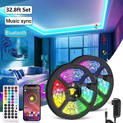 LED Strip Lights 100ft 50ft Music Sync Bluetooth 5050 RGB Room Light With Remote • $18.07