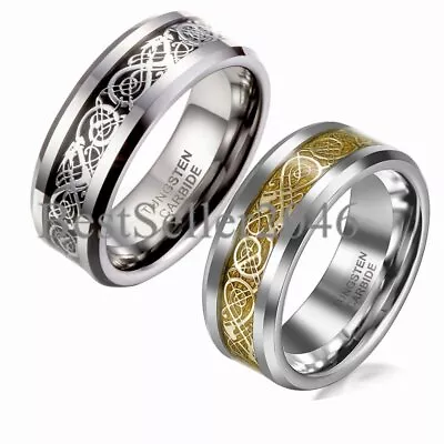 Men 8mm Biker Celtic Dragon Ring Tungsten Carbide Wedding Band Size 5-16+Hlaf • $14.99