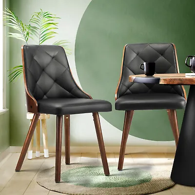 $219.90 • Buy Oikiture Dining Chairs Wooden Chair Kitchen Cafe Faux Leather Padded Seat X2