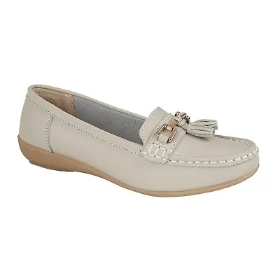 Ladies Tassel Moccasins Women Leather Deck Casual Boat Loafers Slip On Shoe Size • £19.99