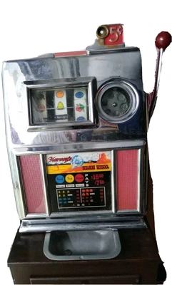 Harvey's Wagon Wheel 5 Cent Slot Machine With Stand Vintage Has Issues!!! • $840