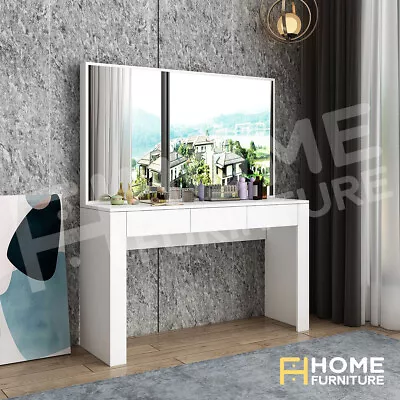 $229.50 • Buy Modern Dressing Table Makeup Large Mirror 3 Drawers Vanity Cabinet White
