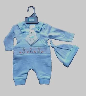 BNWT Premmie Boys Bunny Blue Three Piece Dungaree Outfit By Just Too Cute🎈 • £6.95