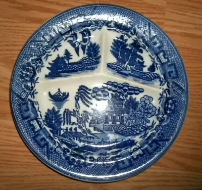 Vintage Moriyama Japan Cobalt Blue Willow Divided Dinner Plate  • $14.99