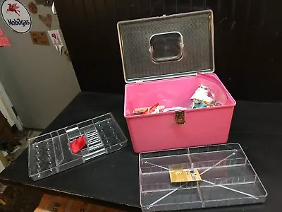 Vintage Wilson Wil Hold Sewing Box Pink Plastic With Tray Thread Spools Extras. • $99